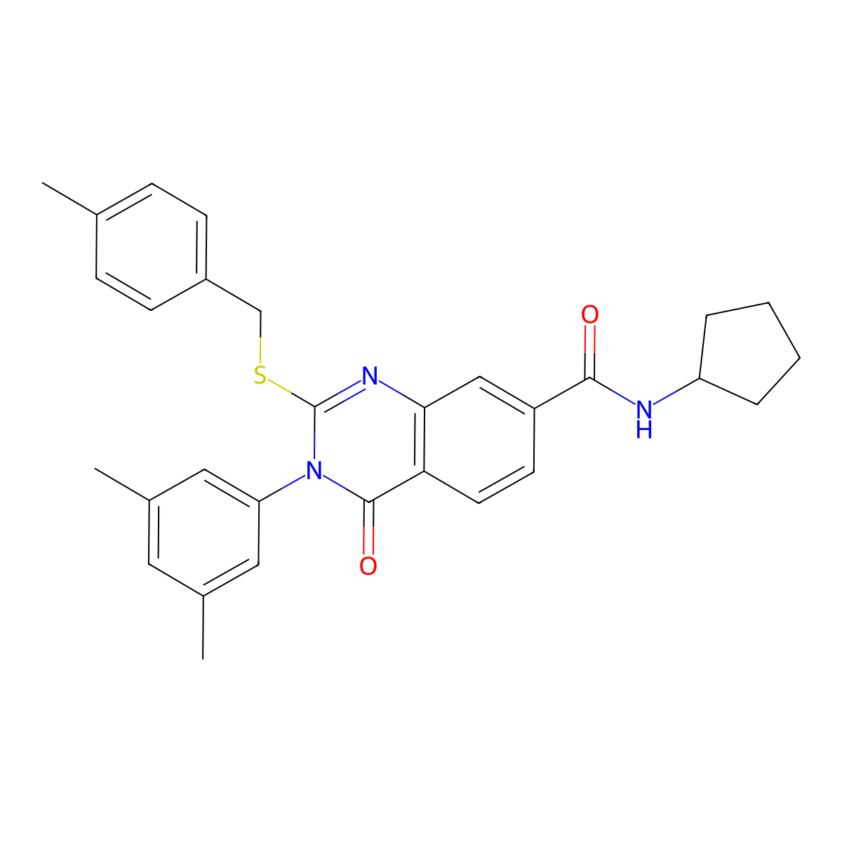 N-cyclopentyl-3-(3,5-dimethylphenyl)-2-((4-methylbenzyl)thio)-4-oxo-3,4-dihydroquinazoline-7-carboxamide molecular structure, CAS 1115507-45-3
