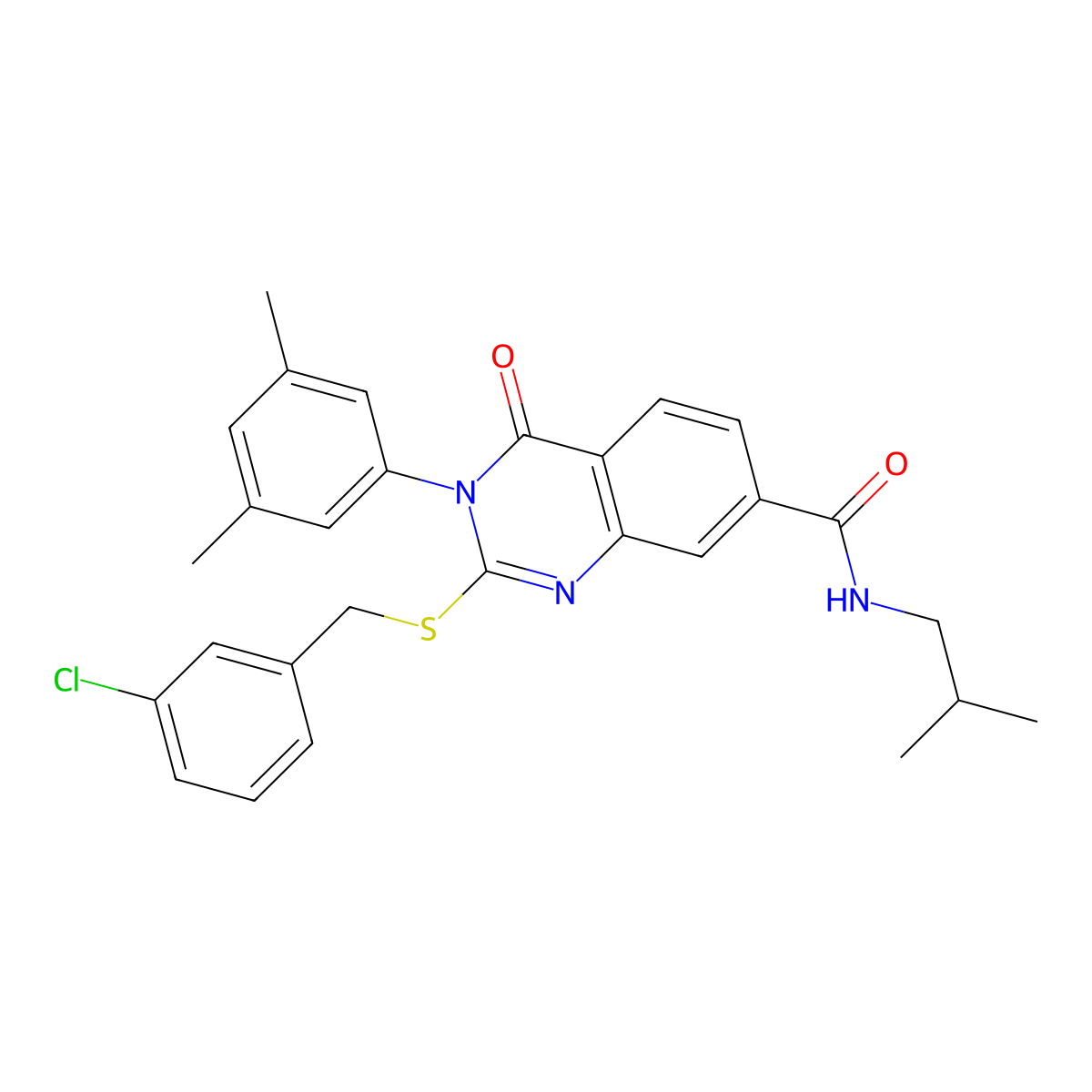 2-((3-chlorobenzyl)thio)-3-(3,5-dimethylphenyl)-N-isobutyl-4-oxo-3,4-dihydroquinazoline-7-carboxamide molecular structure, CAS 1115507-53-3