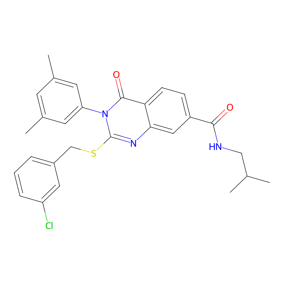 2-((3-chlorobenzyl)thio)-3-(3,5-dimethylphenyl)-N-isobutyl-4-oxo-3,4-dihydroquinazoline-7-carboxamide molecular structure, CAS 1115507-53-3