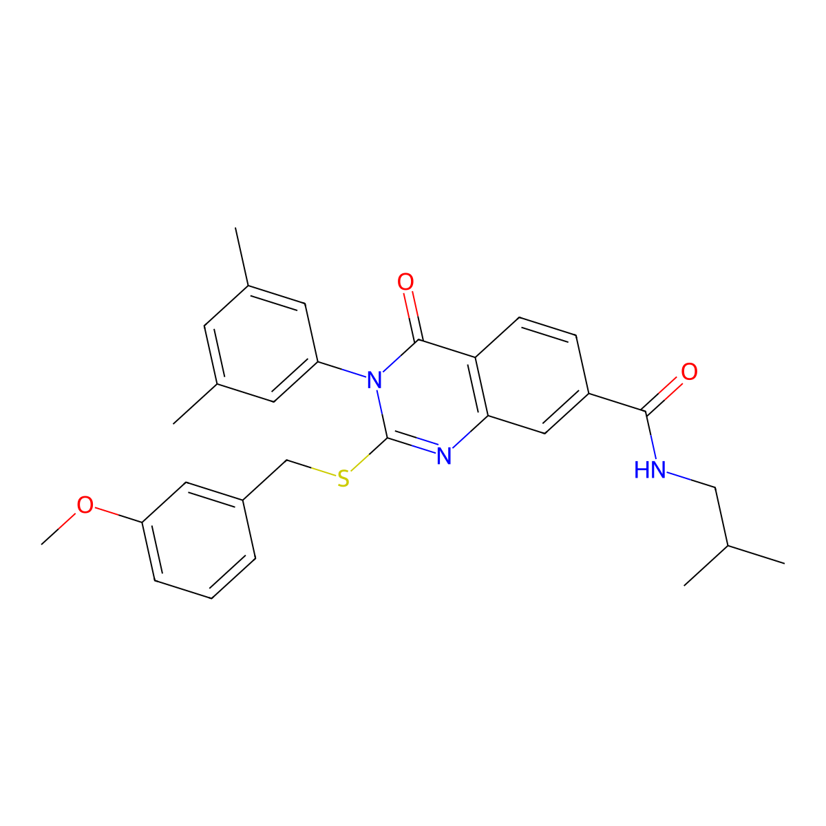3-(3,5-dimethylphenyl)-N-isobutyl-2-((3-methoxybenzyl)thio)-4-oxo-3,4-dihydroquinazoline-7-carboxamide molecular structure, CAS 1115507-59-9