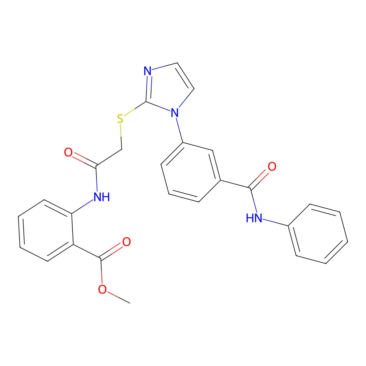 methyl 2-[2-({1-[3-(phenylcarbamoyl)phenyl]-1H-imidazol-2-yl}sulfanyl)acetamido]benzoate molecular structure, CAS 1115514-41-4