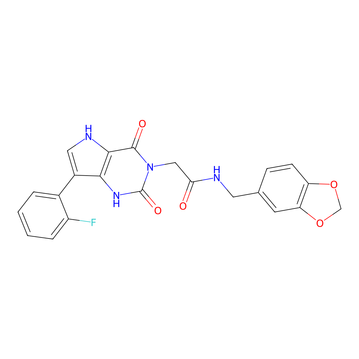 N-(1,3-benzodioxol-5-ylmethyl)-2-[7-(2-fluorophenyl)-2,4-dioxo-1,2,4,5-tetrahydro-3H-pyrrolo[3,2-d]pyrimidin-3-yl]acetamide molecular structure, CAS 1115514-83-4