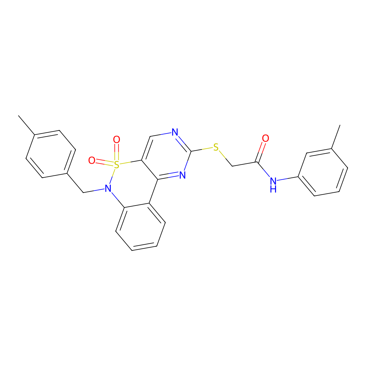 N-(3-methylphenyl)-2-({9-[(4-methylphenyl)methyl]-8,8-dioxo-8lambda6-thia-3,5,9-triazatricyclo[8.4.0.0^{2,7}]tetradeca-1(14),2(7),3,5,10,12-hexaen-4-yl}sulfanyl)acetamide molecular structure, CAS 1115516-28-3