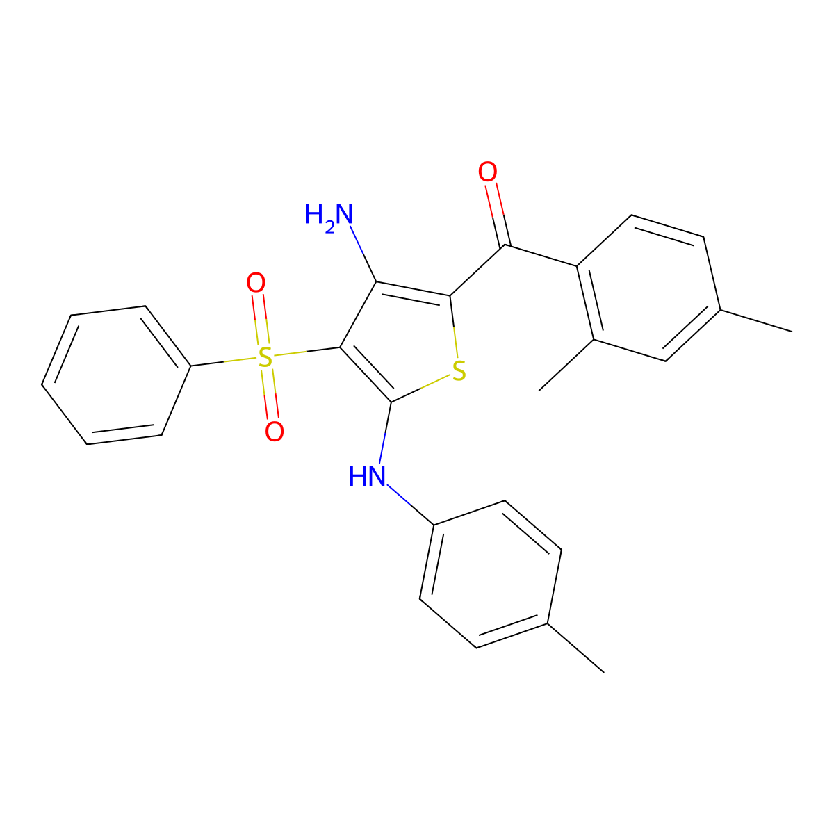 (3-Amino-4-(phenylsulfonyl)-5-(p-tolylamino)thiophen-2-yl)(2,4-dimethylphenyl)methanone molecular structure, CAS 1115519-92-0