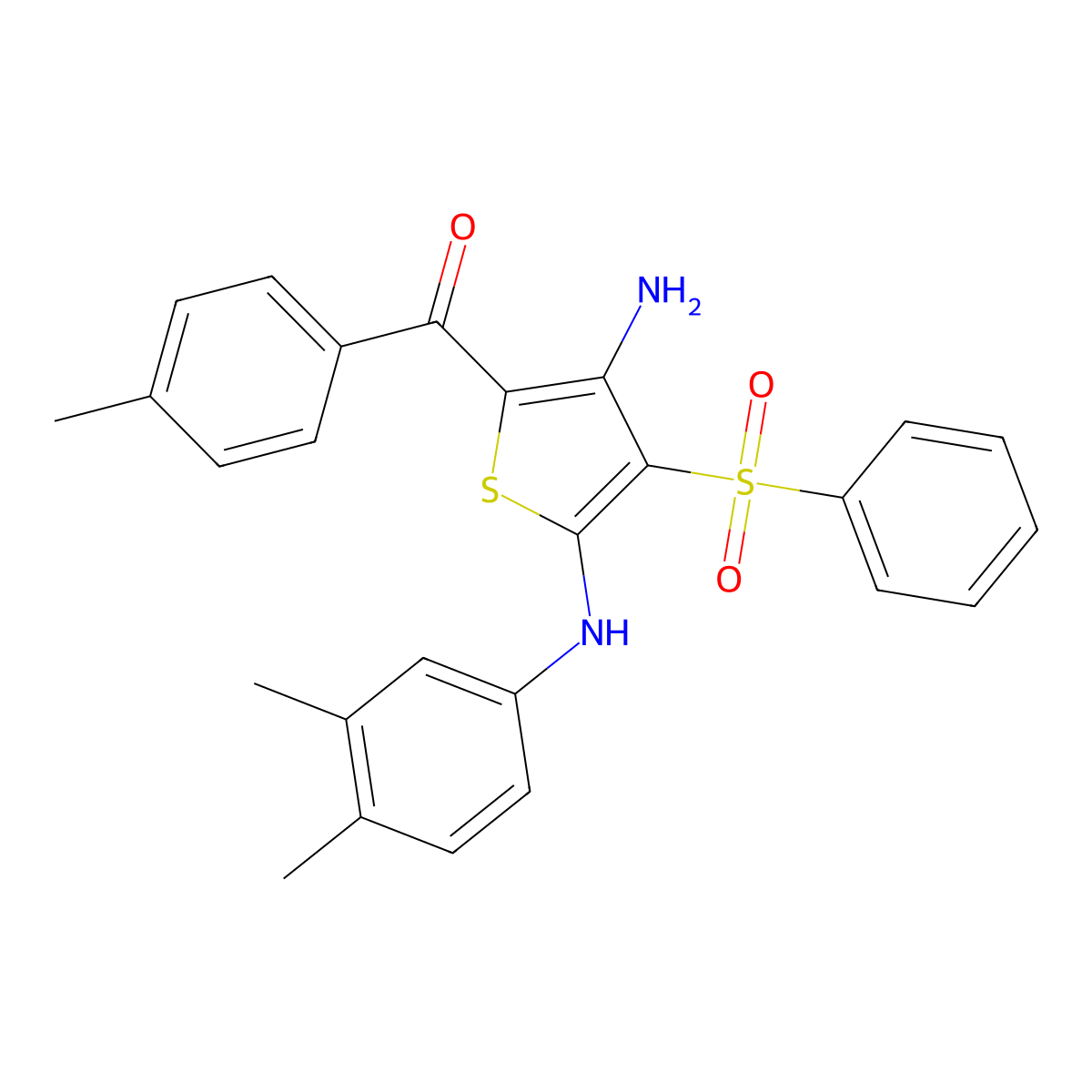 (3-Amino-5-((3,4-dimethylphenyl)amino)-4-(phenylsulfonyl)thiophen-2-yl)(p-tolyl)methanone molecular structure, CAS 1115519-96-4