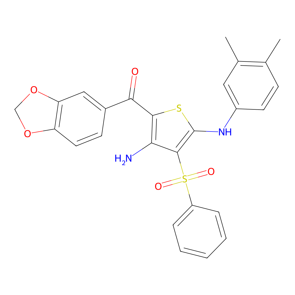 (3-Amino-5-((3,4-dimethylphenyl)amino)-4-(phenylsulfonyl)thiophen-2-yl)(benzo[d][1,3]dioxol-5-yl)methanone molecular structure, CAS 1115519-99-7
