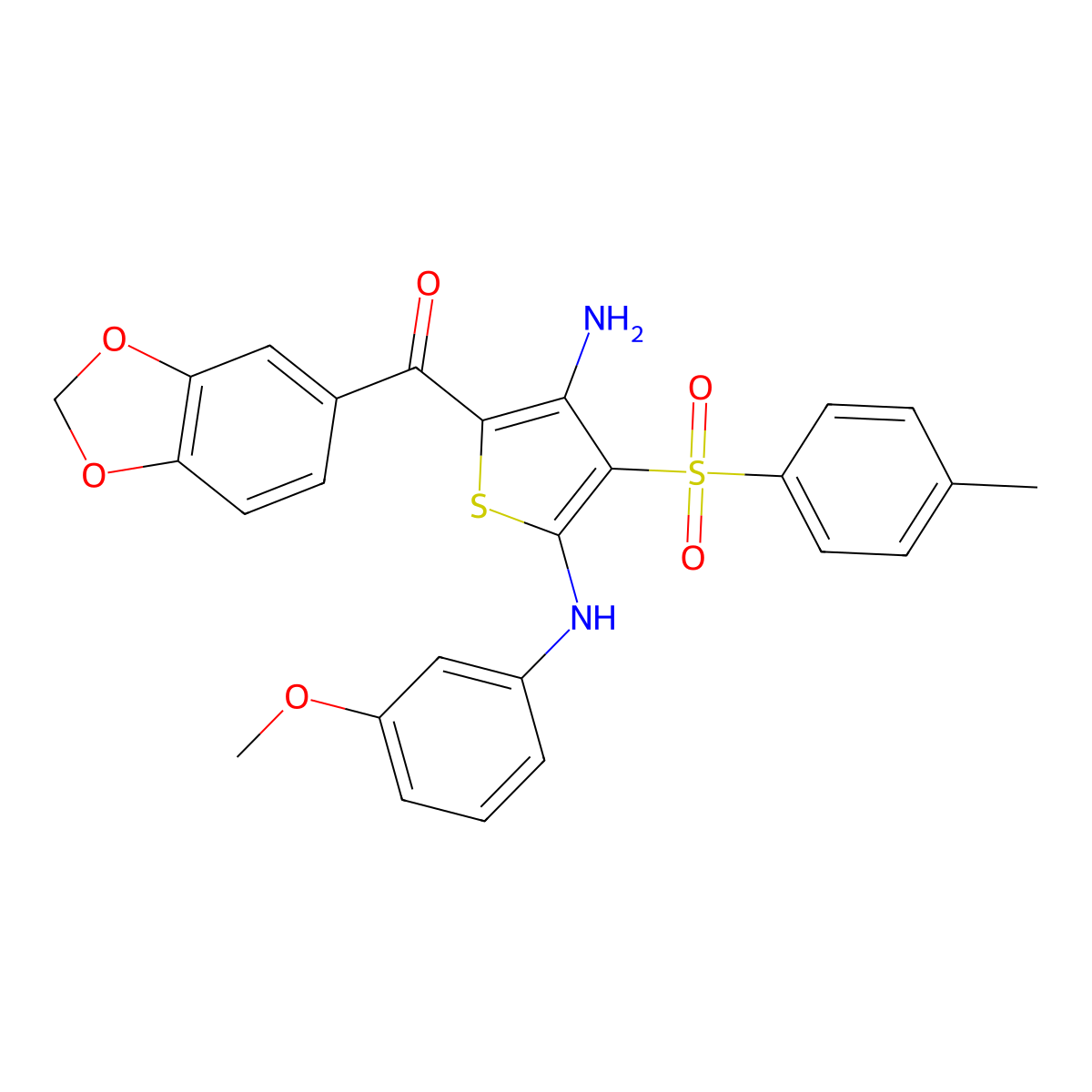 (3-Amino-5-((3-methoxyphenyl)amino)-4-tosylthiophen-2-yl)(benzo[d][1,3]dioxol-5-yl)methanone molecular structure, CAS 1115520-00-7