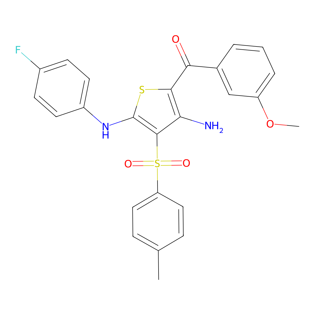 (3-Amino-5-((4-fluorophenyl)amino)-4-tosylthiophen-2-yl)(3-methoxyphenyl)methanone molecular structure, CAS 1115520-22-3