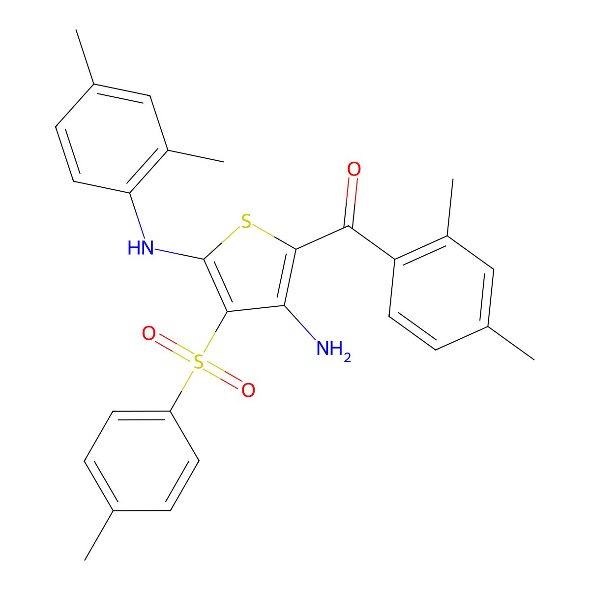 (3-Amino-5-((2,4-dimethylphenyl)amino)-4-tosylthiophen-2-yl)(2,4-dimethylphenyl)methanone molecular structure, CAS 1115520-31-4