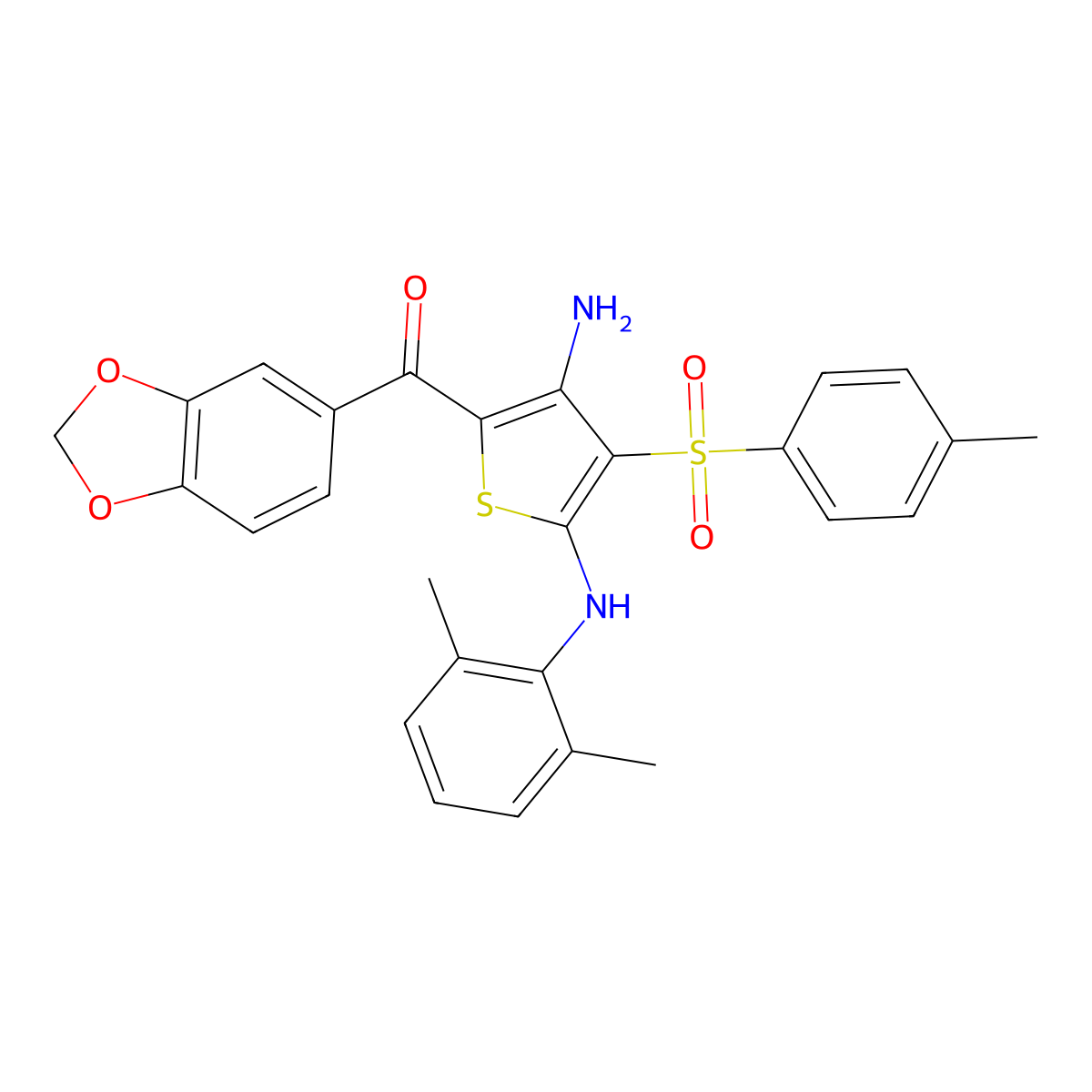 (3-Amino-5-((2,6-dimethylphenyl)amino)-4-tosylthiophen-2-yl)(benzo[d][1,3]dioxol-5-yl)methanone molecular structure, CAS 1115520-34-7