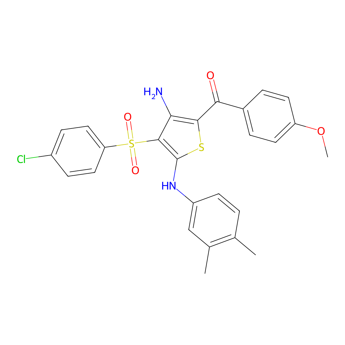 3-(4-chlorobenzenesulfonyl)-N2-(3,4-dimethylphenyl)-5-(4-methoxybenzoyl)thiophene-2,4-diamine molecular structure, CAS 1115521-09-9