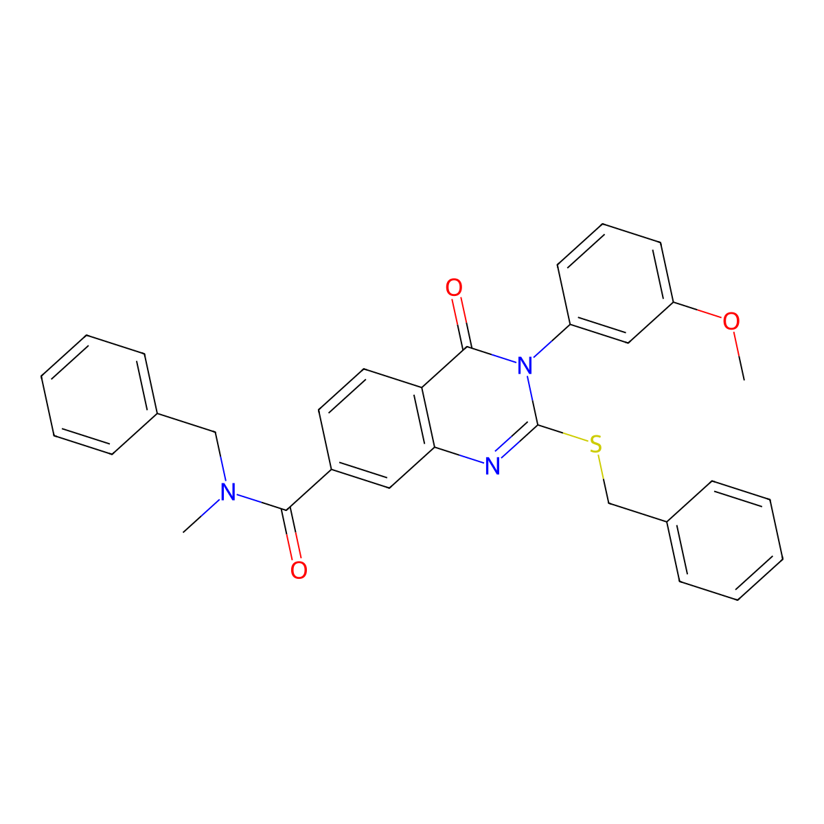 N-benzyl-2-(benzylthio)-3-(3-methoxyphenyl)-N-methyl-4-oxo-3,4-dihydroquinazoline-7-carboxamide molecular structure, CAS 1115525-93-3