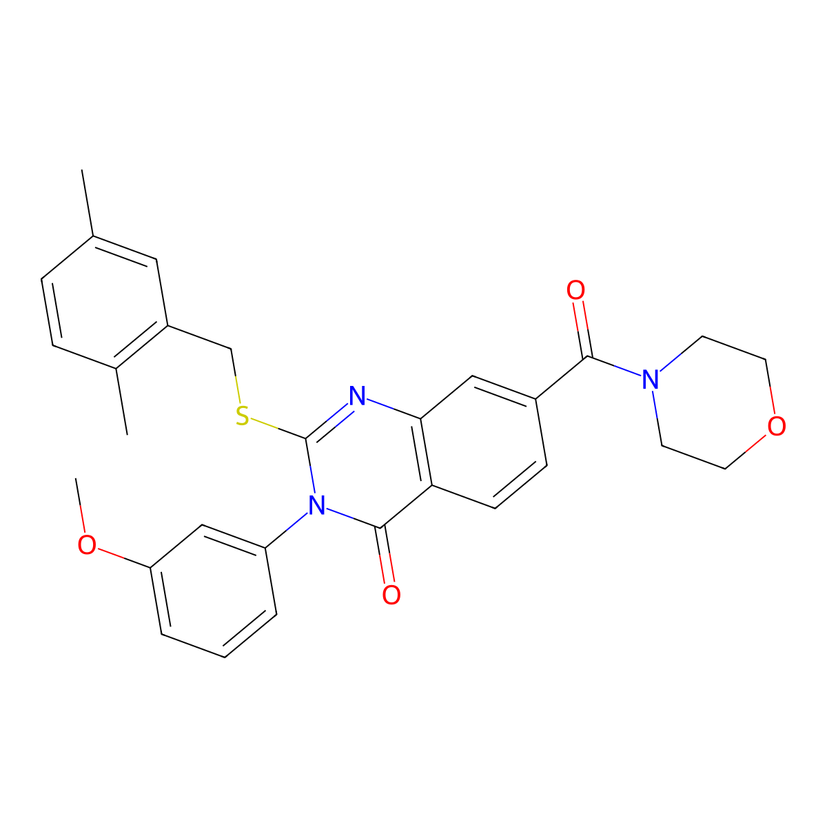 2-((2,5-dimethylbenzyl)thio)-3-(3-methoxyphenyl)-7-(morpholine-4-carbonyl)quinazolin-4(3H)-one molecular structure, CAS 1115526-04-9
