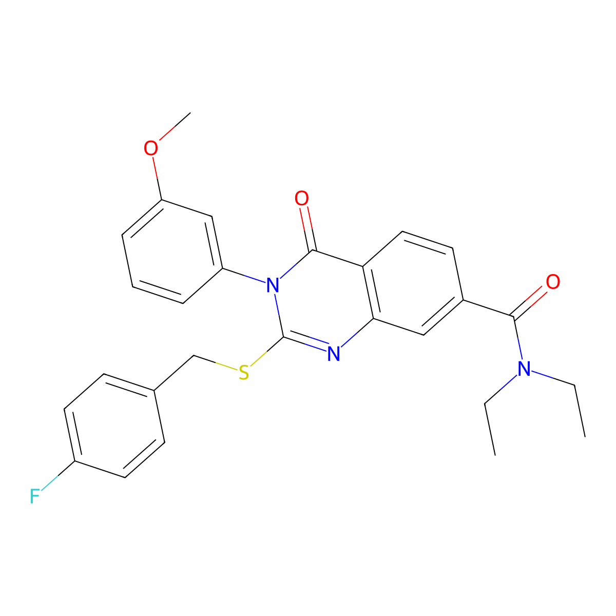 N,N-diethyl-2-((4-fluorobenzyl)thio)-3-(3-methoxyphenyl)-4-oxo-3,4-dihydroquinazoline-7-carboxamide molecular structure, CAS 1115526-12-9