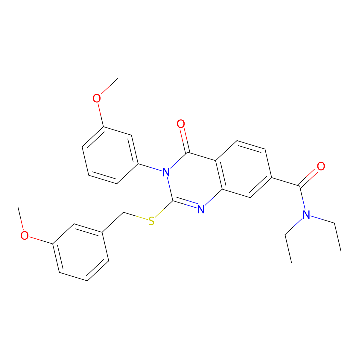 N,N-diethyl-2-((3-methoxybenzyl)thio)-3-(3-methoxyphenyl)-4-oxo-3,4-dihydroquinazoline-7-carboxamide molecular structure, CAS 1115526-13-0