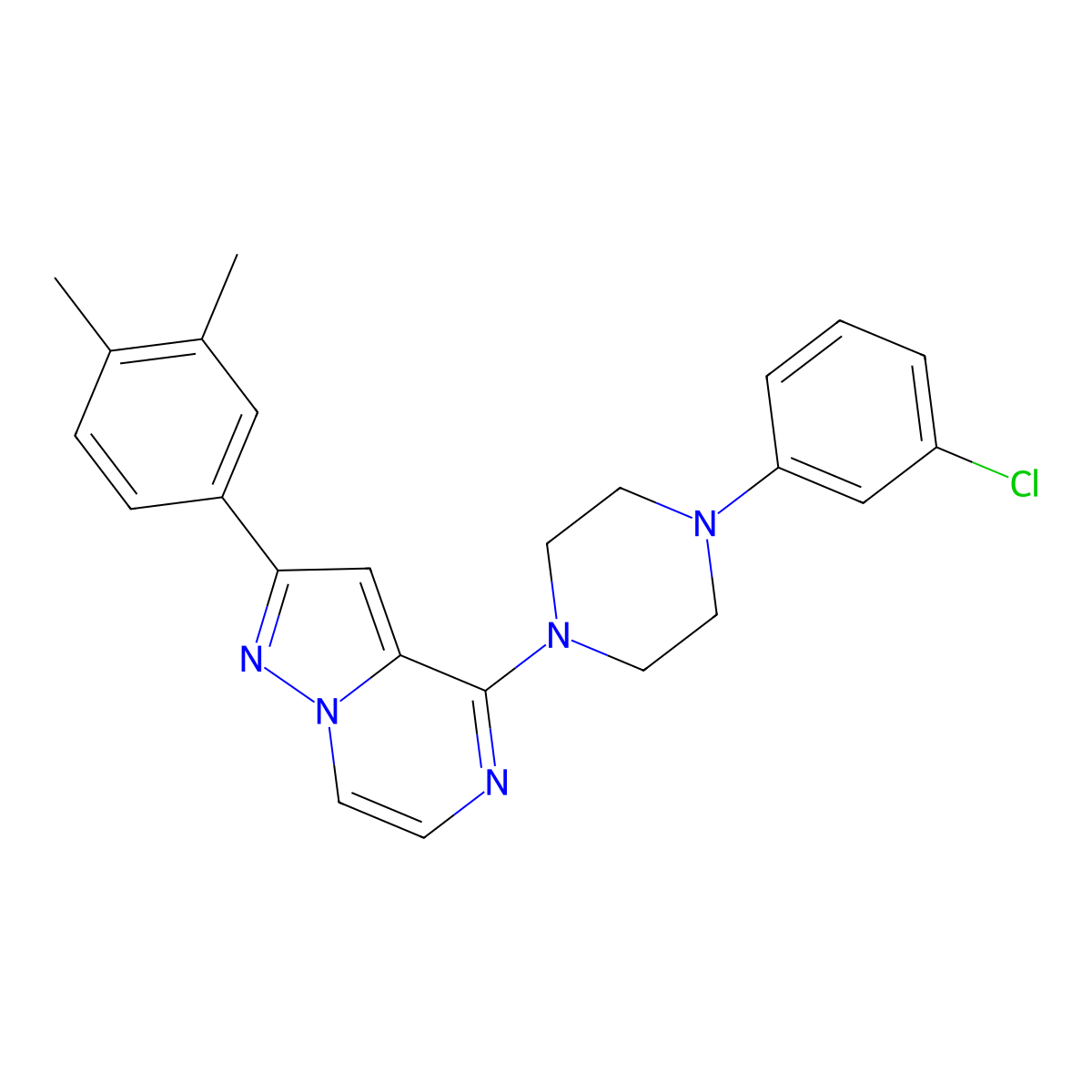 1-(3-Chlorophenyl)-4-[2-(3,4-dimethylphenyl)pyrazolo[1,5-a]pyrazin-4-yl]piperazine molecular structure, CAS 1115531-01-5
