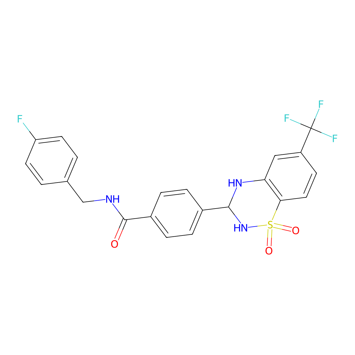 4-(1,1-dioxido-6-(trifluoromethyl)-3,4-dihydro-2H-benzo[e][1,2,4]thiadiazin-3-yl)-N-(4-fluorobenzyl)benzamide molecular structure, CAS 1115534-58-1