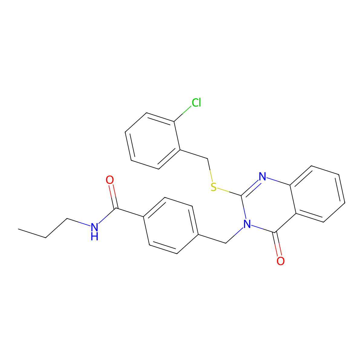 4-((2-((2-chlorobenzyl)thio)-4-oxoquinazolin-3(4H)-yl)methyl)-N-propylbenzamide molecular structure, CAS 1115549-00-2