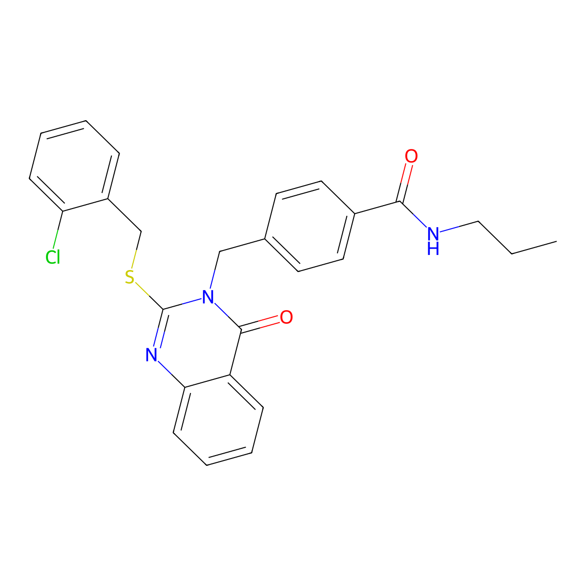 4-((2-((2-chlorobenzyl)thio)-4-oxoquinazolin-3(4H)-yl)methyl)-N-propylbenzamide molecular structure, CAS 1115549-00-2
