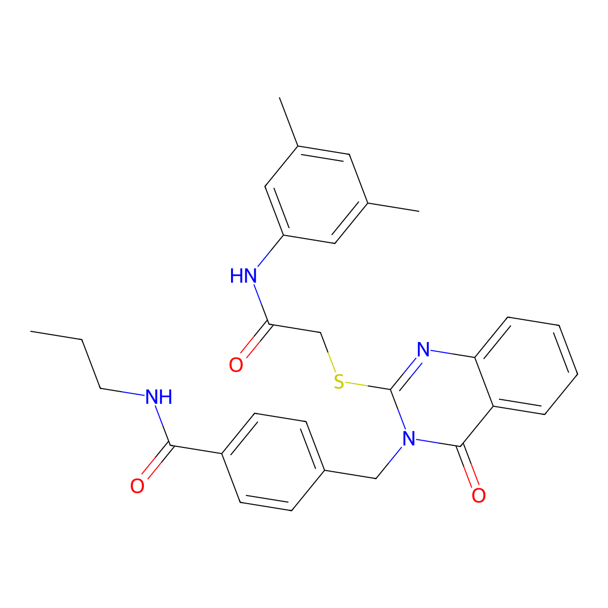 4-((2-((2-((3,5-dimethylphenyl)amino)-2-oxoethyl)thio)-4-oxoquinazolin-3(4H)-yl)methyl)-N-propylbenzamide molecular structure, CAS 1115549-19-3
