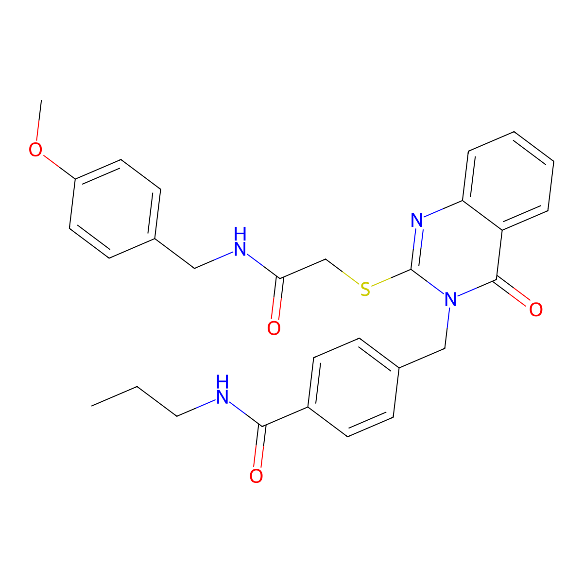 4-({2-[({[(4-methoxyphenyl)methyl]carbamoyl}methyl)sulfanyl]-4-oxo-3,4-dihydroquinazolin-3-yl}methyl)-N-propylbenzamide molecular structure, CAS 1115549-24-0
