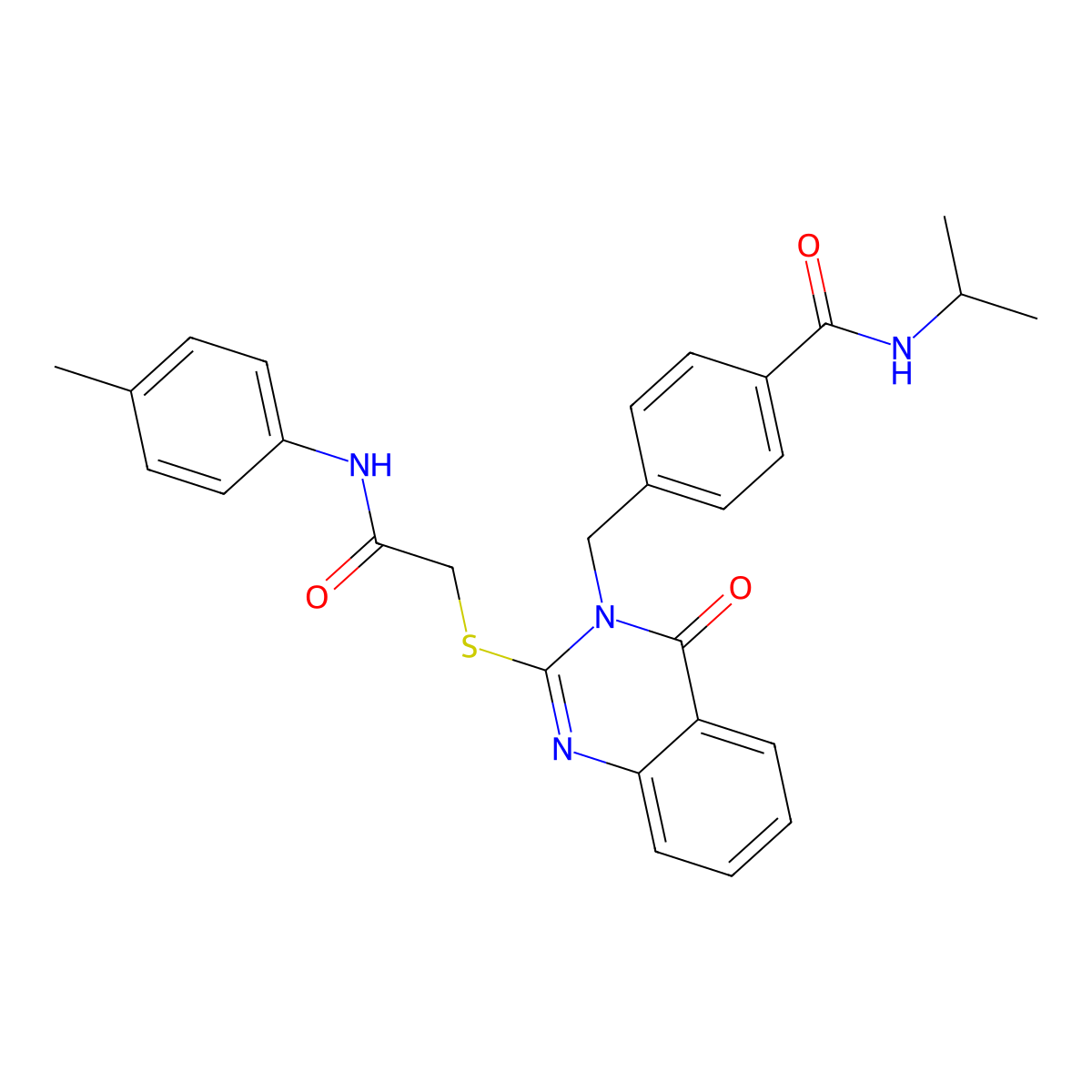 N-isopropyl-4-((4-oxo-2-((2-oxo-2-(p-tolylamino)ethyl)thio)quinazolin-3(4H)-yl)methyl)benzamide molecular structure, CAS 1115549-34-2