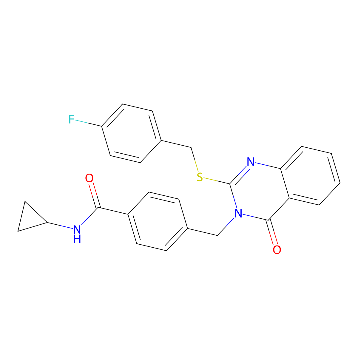 N-cyclopropyl-4-((2-((4-fluorobenzyl)thio)-4-oxoquinazolin-3(4H)-yl)methyl)benzamide molecular structure, CAS 1115549-58-0