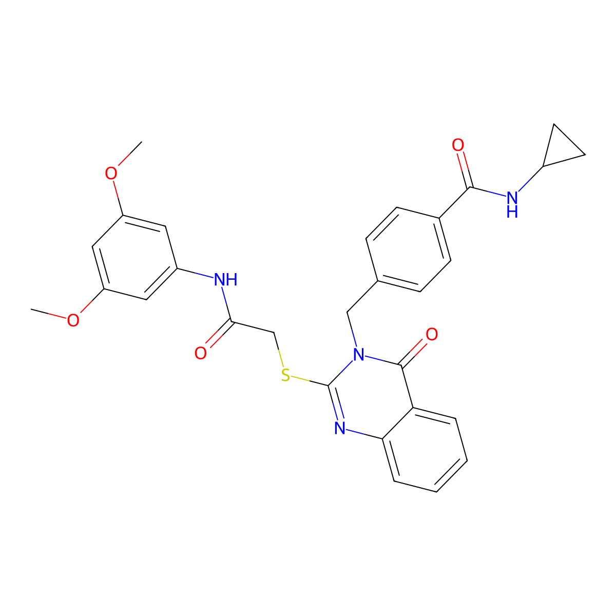 N-cyclopropyl-4-((2-((2-((3,5-dimethoxyphenyl)amino)-2-oxoethyl)thio)-4-oxoquinazolin-3(4H)-yl)methyl)benzamide molecular structure, CAS 1115549-66-0