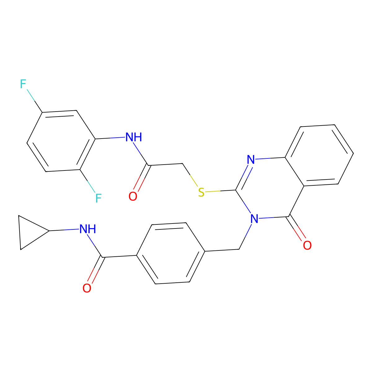 N-cyclopropyl-4-((2-((2-((2,5-difluorophenyl)amino)-2-oxoethyl)thio)-4-oxoquinazolin-3(4H)-yl)methyl)benzamide molecular structure, CAS 1115549-68-2