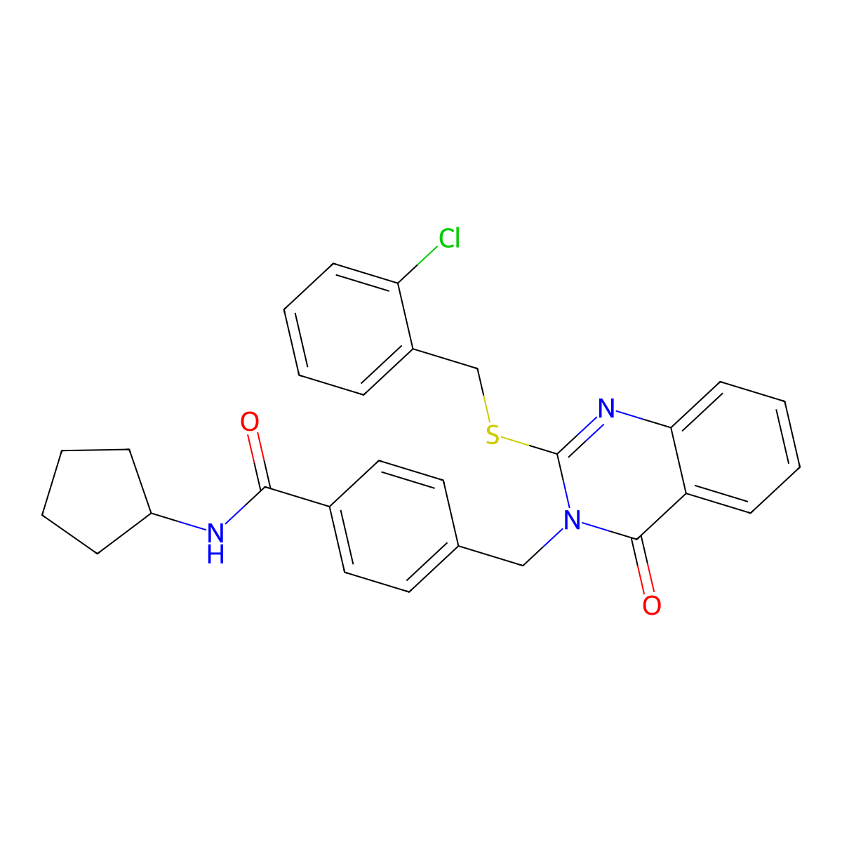 4-((2-((2-chlorobenzyl)thio)-4-oxoquinazolin-3(4H)-yl)methyl)-N-cyclopentylbenzamide molecular structure, CAS 1115549-73-9