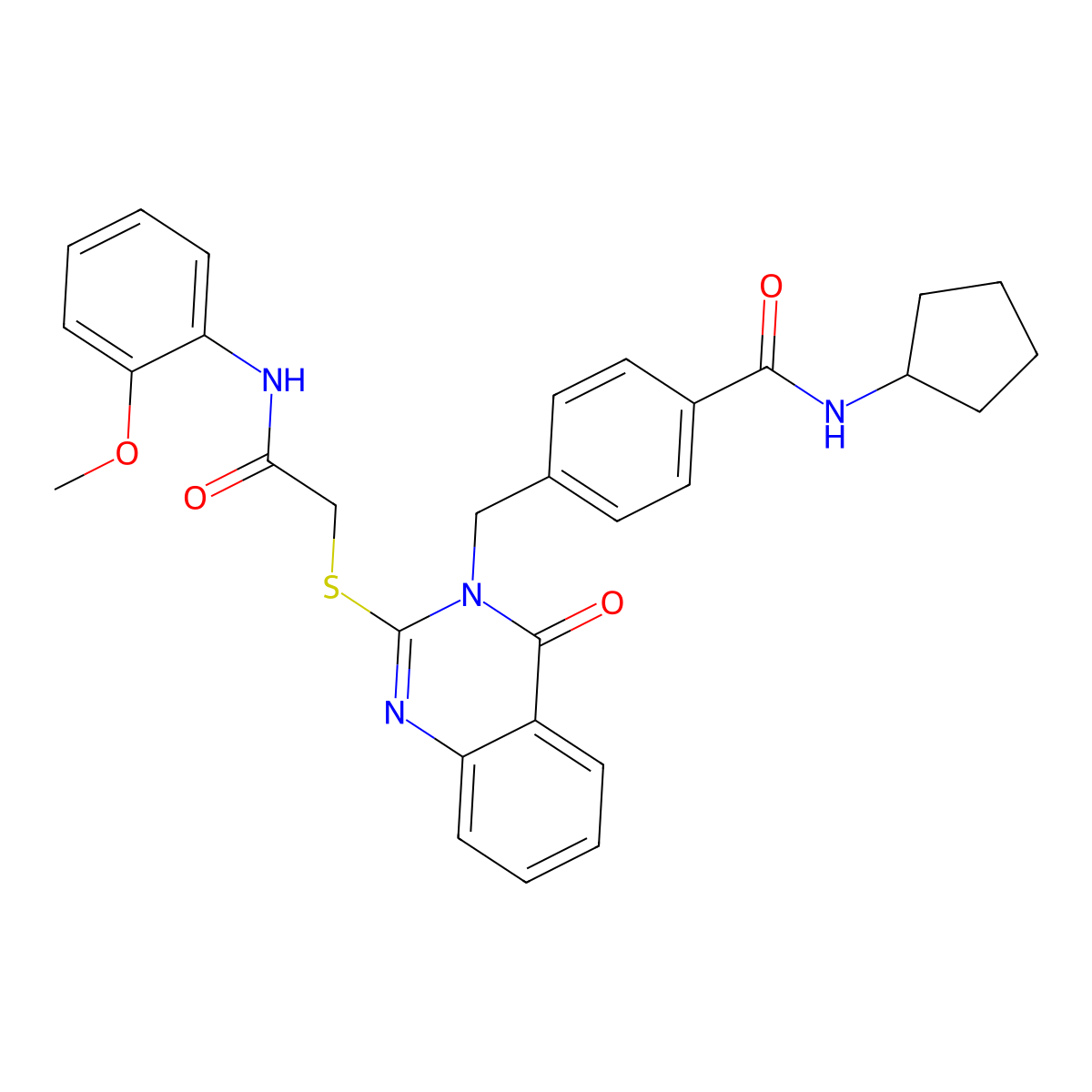 N-cyclopentyl-4-{[2-({[(2-methoxyphenyl)carbamoyl]methyl}sulfanyl)-4-oxo-3,4-dihydroquinazolin-3-yl]methyl}benzamide molecular structure, CAS 1115549-79-5