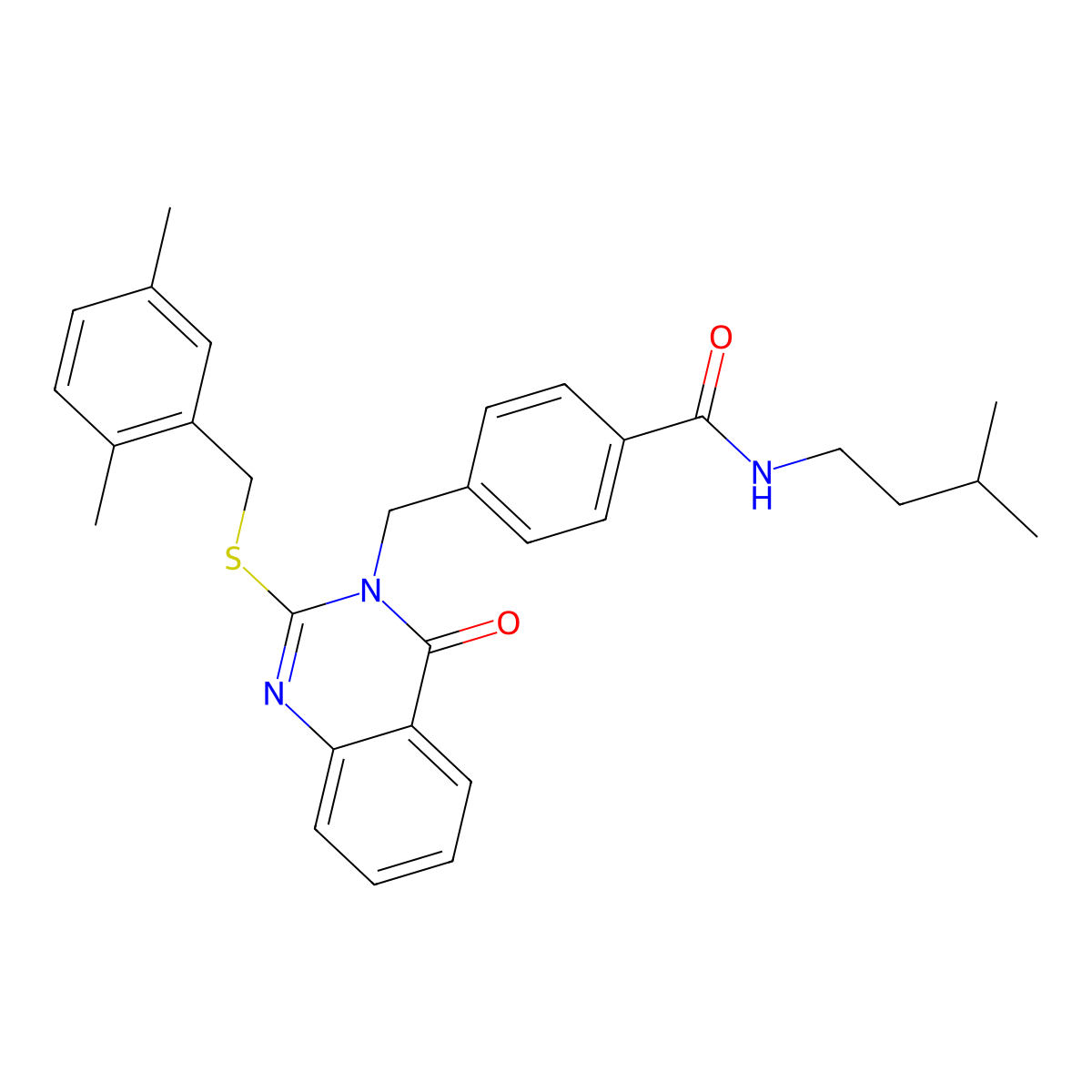 4-((2-((2,5-dimethylbenzyl)thio)-4-oxoquinazolin-3(4H)-yl)methyl)-N-isopentylbenzamide molecular structure, CAS 1115549-98-8