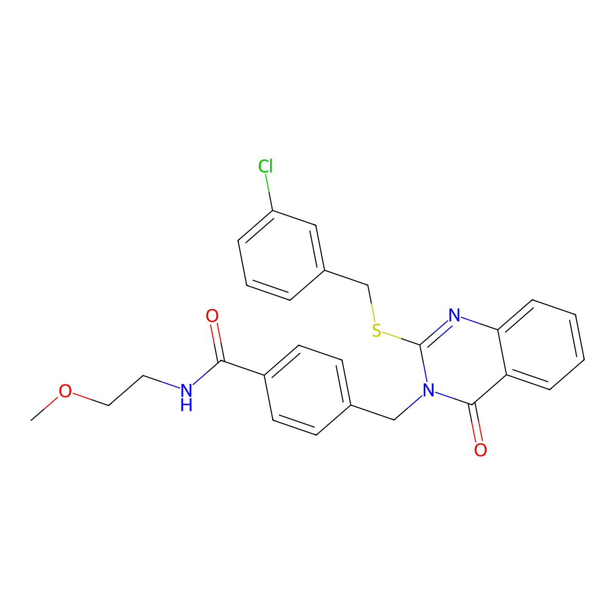 4-((2-((3-chlorobenzyl)thio)-4-oxoquinazolin-3(4H)-yl)methyl)-N-(2-methoxyethyl)benzamide molecular structure, CAS 1115550-06-5