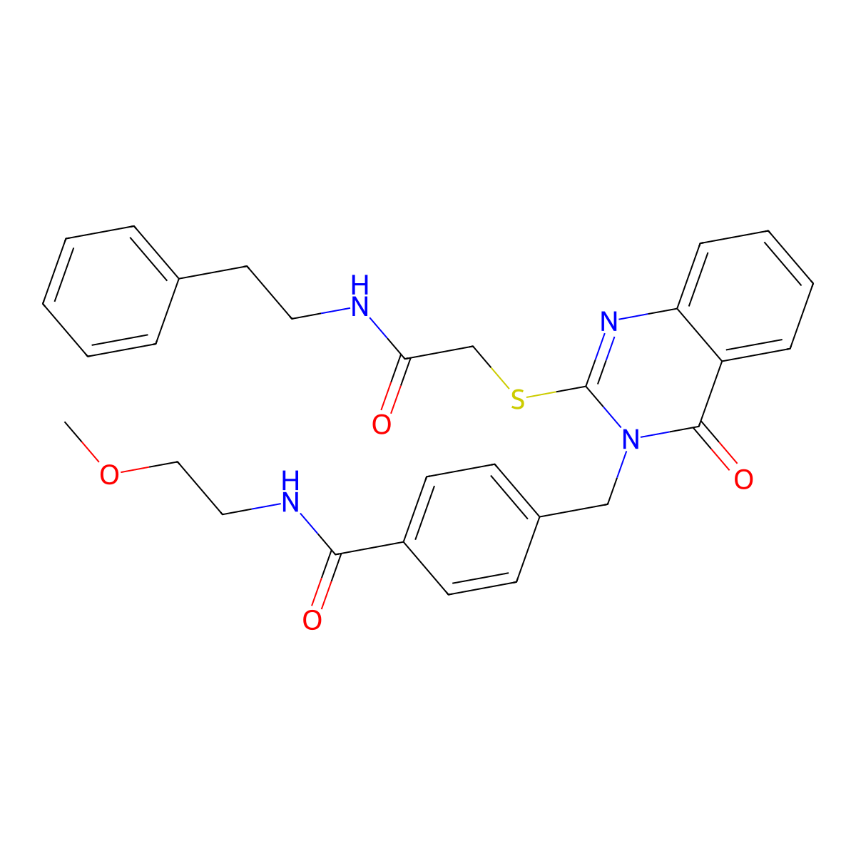 N-(2-methoxyethyl)-4-((4-oxo-2-((2-oxo-2-(phenethylamino)ethyl)thio)quinazolin-3(4H)-yl)methyl)benzamide molecular structure, CAS 1115550-07-6