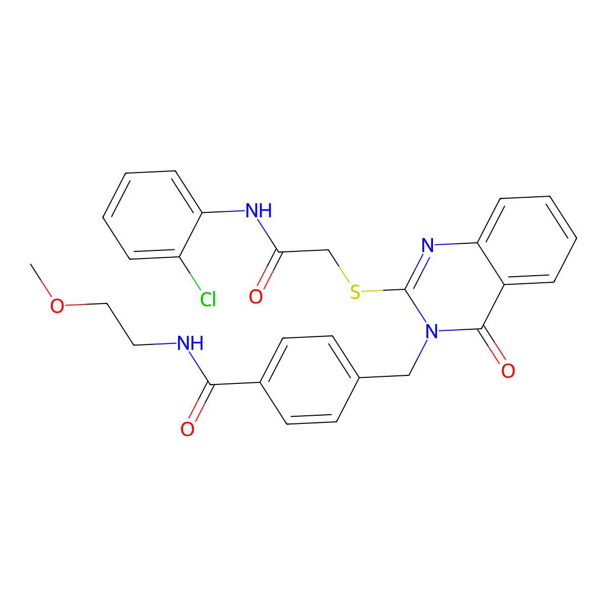 4-((2-((2-((2-chlorophenyl)amino)-2-oxoethyl)thio)-4-oxoquinazolin-3(4H)-yl)methyl)-N-(2-methoxyethyl)benzamide molecular structure, CAS 1115550-10-1