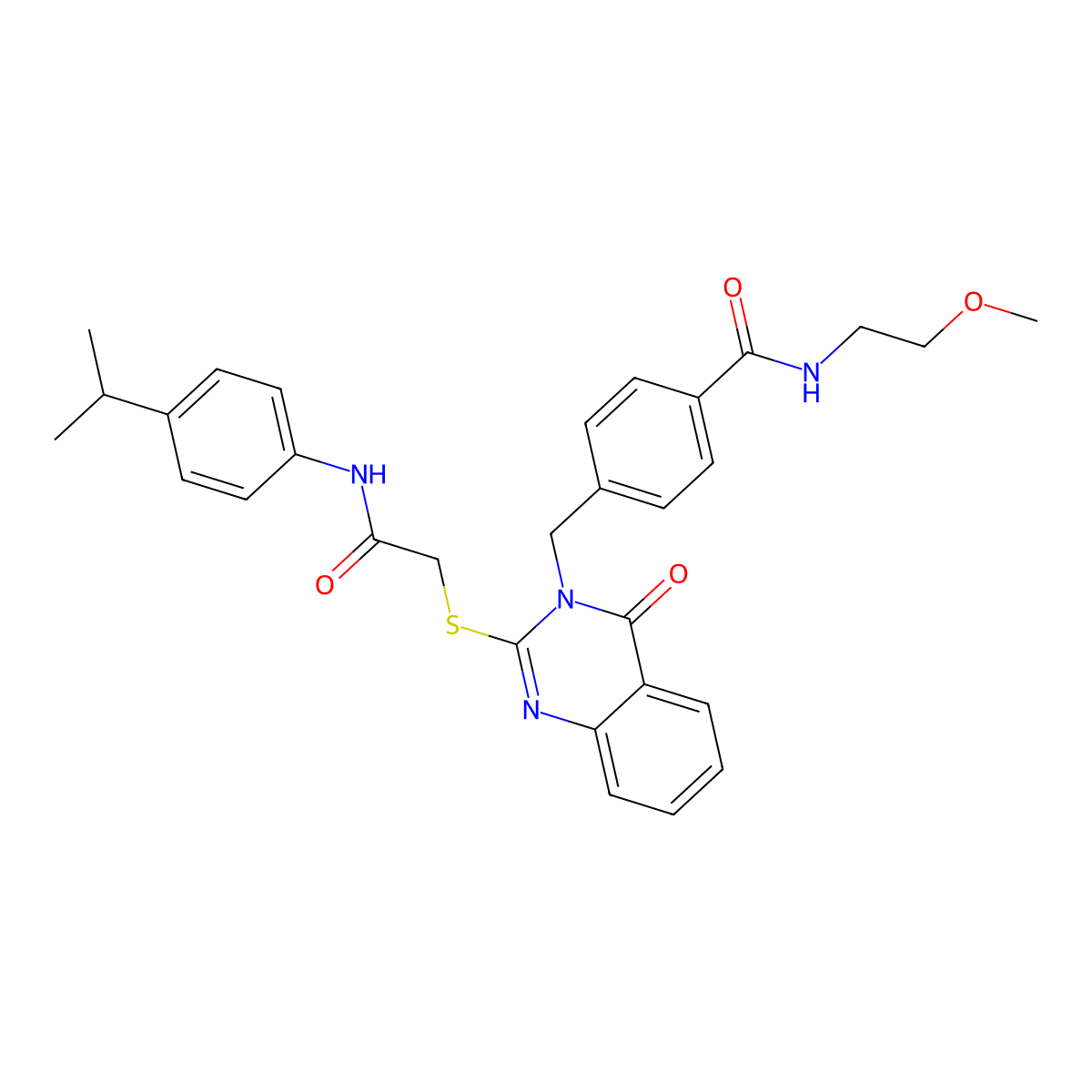 4-((2-((2-((4-isopropylphenyl)amino)-2-oxoethyl)thio)-4-oxoquinazolin-3(4H)-yl)methyl)-N-(2-methoxyethyl)benzamide molecular structure, CAS 1115550-14-5