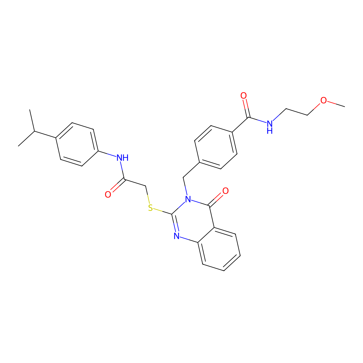 4-((2-((2-((4-isopropylphenyl)amino)-2-oxoethyl)thio)-4-oxoquinazolin-3(4H)-yl)methyl)-N-(2-methoxyethyl)benzamide molecular structure, CAS 1115550-14-5