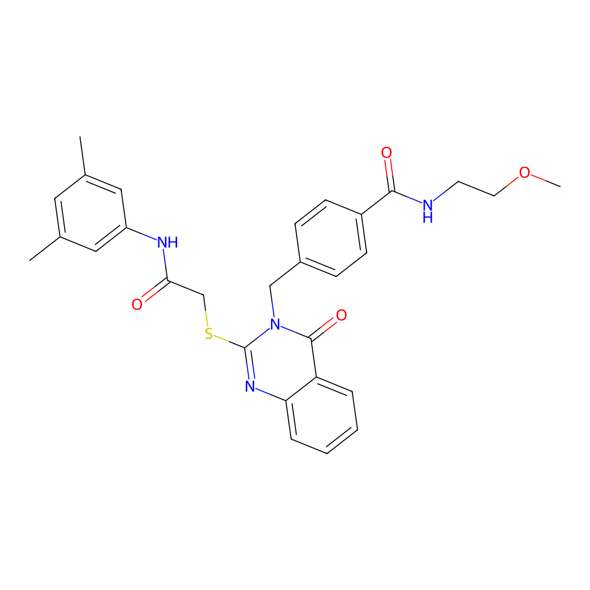 4-{[2-({[(3,5-dimethylphenyl)carbamoyl]methyl}sulfanyl)-4-oxo-3,4-dihydroquinazolin-3-yl]methyl}-N-(2-methoxyethyl)benzamide molecular structure, CAS 1115550-19-0