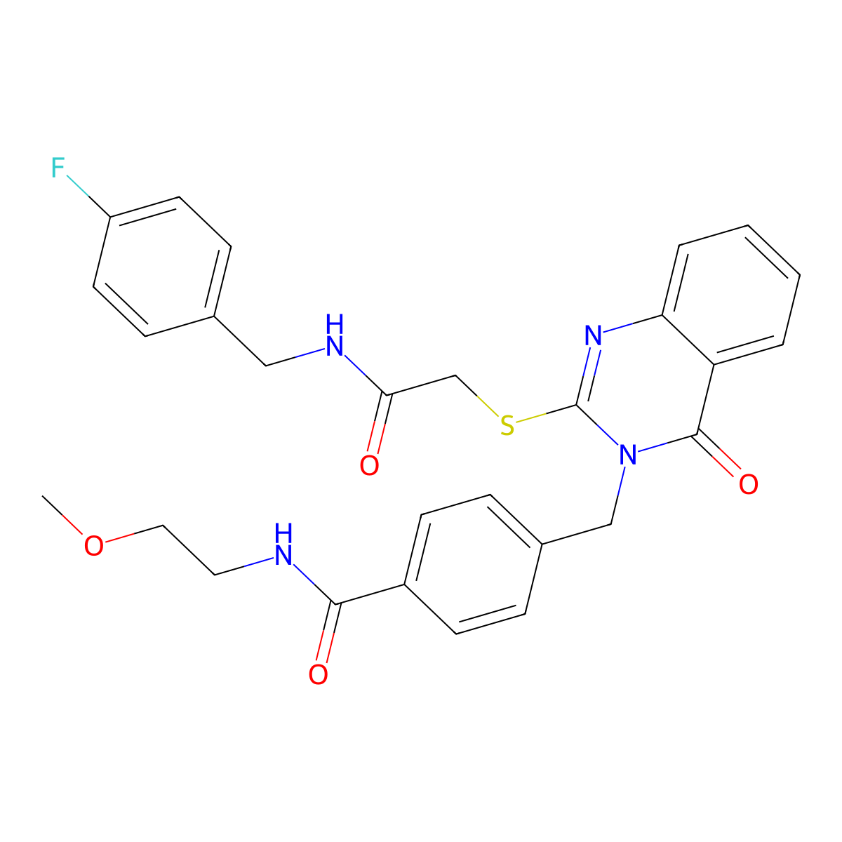 4-((2-((2-((4-fluorobenzyl)amino)-2-oxoethyl)thio)-4-oxoquinazolin-3(4H)-yl)methyl)-N-(2-methoxyethyl)benzamide molecular structure, CAS 1115550-22-5