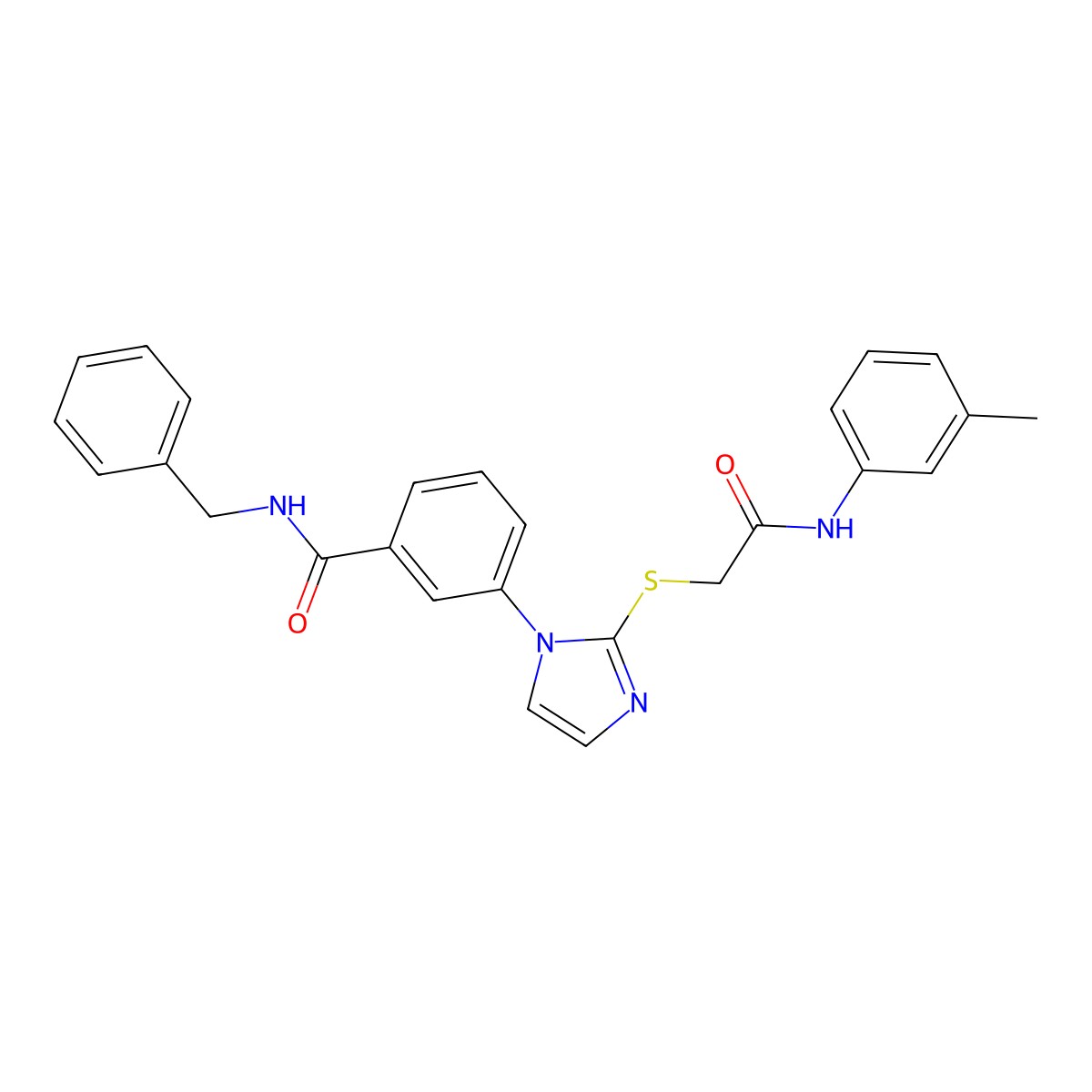 N-benzyl-3-(2-((2-oxo-2-(m-tolylamino)ethyl)thio)-1H-imidazol-1-yl)benzamide molecular structure, CAS 1115555-34-4