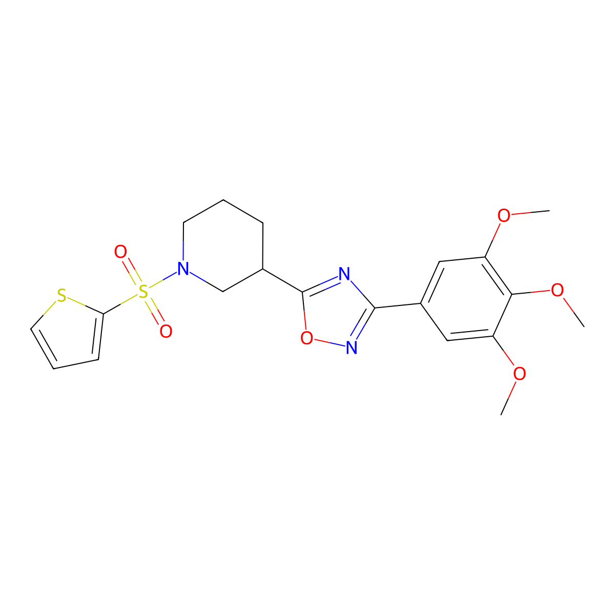 1-(Thiophene-2-sulfonyl)-3-[3-(3,4,5-trimethoxyphenyl)-1,2,4-oxadiazol-5-yl]piperidine molecular structure, CAS 1115562-12-3