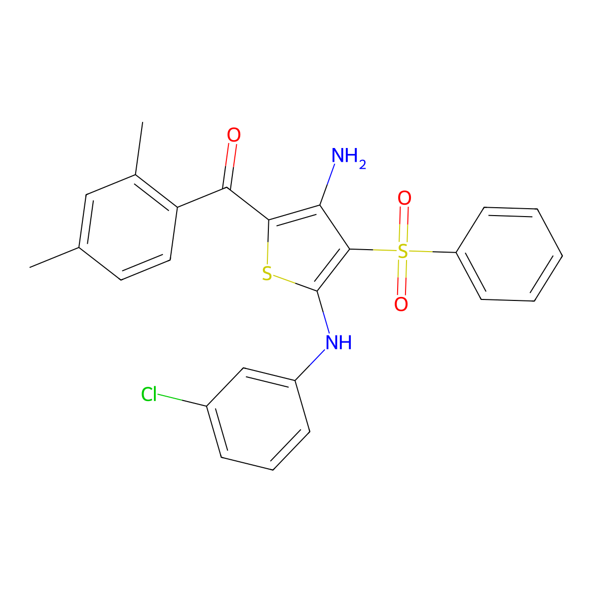 3-(benzenesulfonyl)-N2-(3-chlorophenyl)-5-(2,4-dimethylbenzoyl)thiophene-2,4-diamine molecular structure, CAS 1115562-30-5
