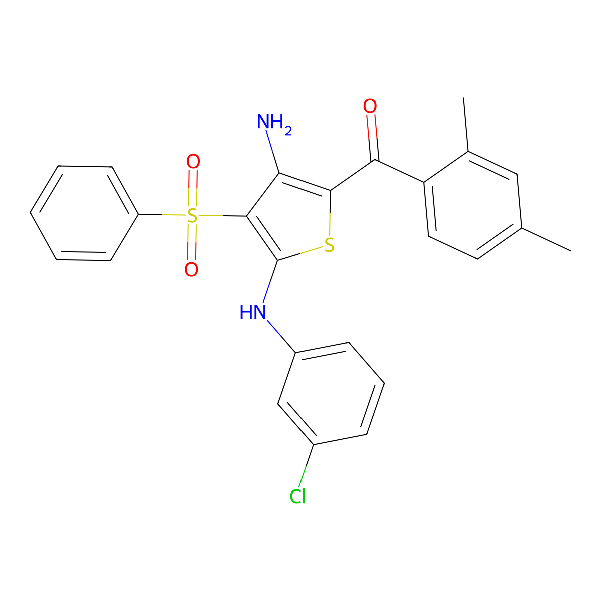3-(benzenesulfonyl)-N2-(3-chlorophenyl)-5-(2,4-dimethylbenzoyl)thiophene-2,4-diamine molecular structure, CAS 1115562-30-5