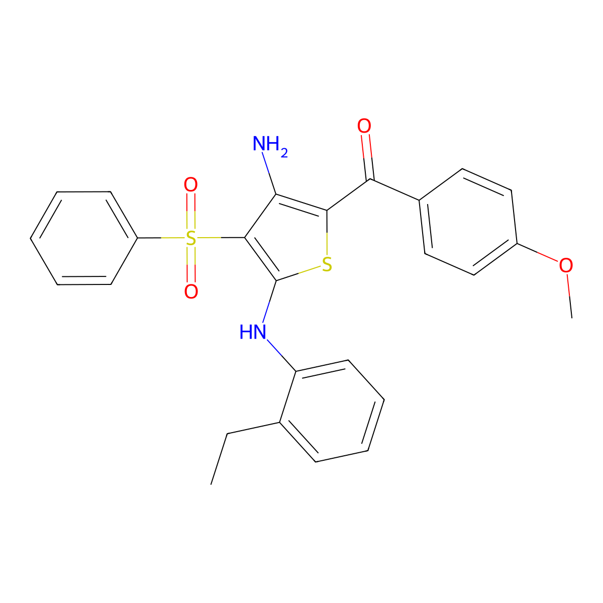 3-(benzenesulfonyl)-N2-(2-ethylphenyl)-5-(4-methoxybenzoyl)thiophene-2,4-diamine molecular structure, CAS 1115562-37-2
