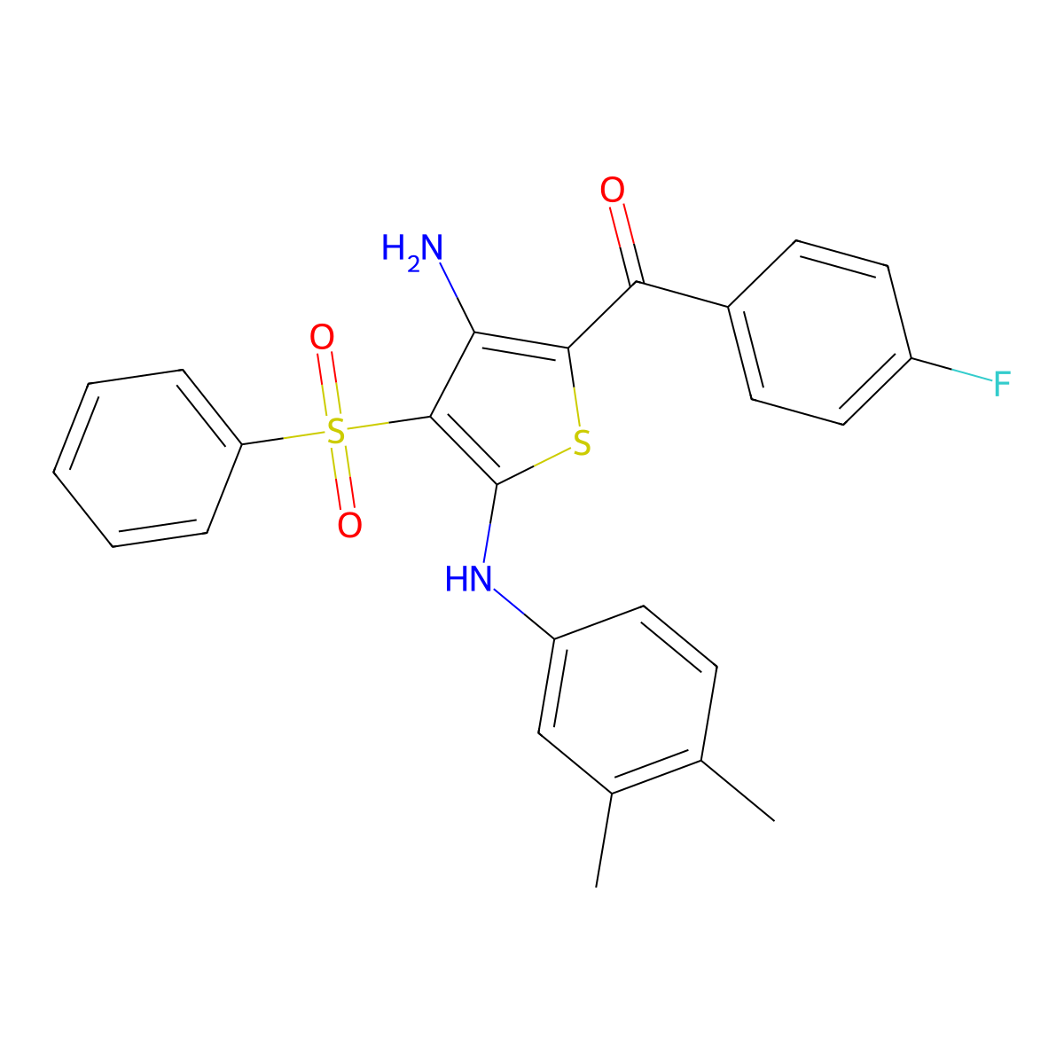 3-(benzenesulfonyl)-N2-(3,4-dimethylphenyl)-5-(4-fluorobenzoyl)thiophene-2,4-diamine molecular structure, CAS 1115562-41-8