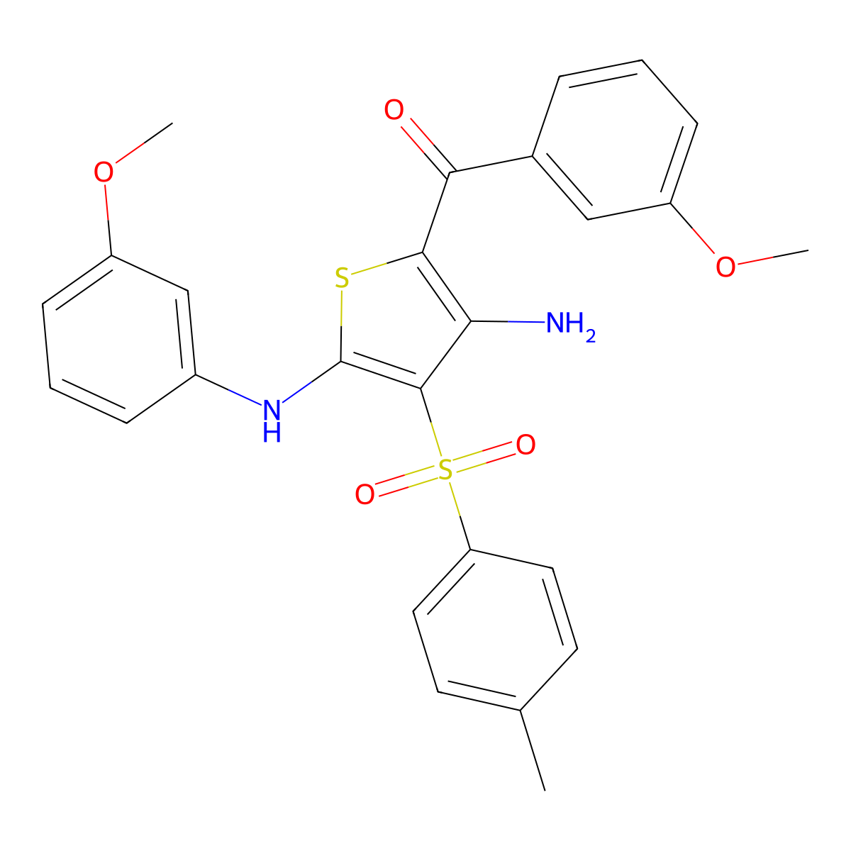 (3-Amino-5-((3-methoxyphenyl)amino)-4-tosylthiophen-2-yl)(3-methoxyphenyl)methanone molecular structure, CAS 1115562-44-1