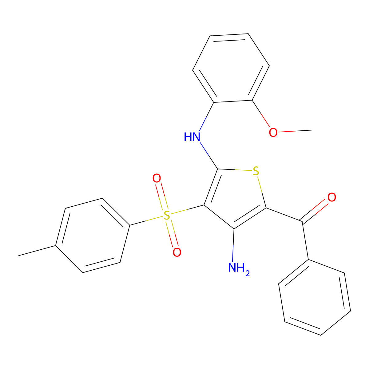 (3-Amino-5-((2-methoxyphenyl)amino)-4-tosylthiophen-2-yl)(phenyl)methanone molecular structure, CAS 1115562-50-9