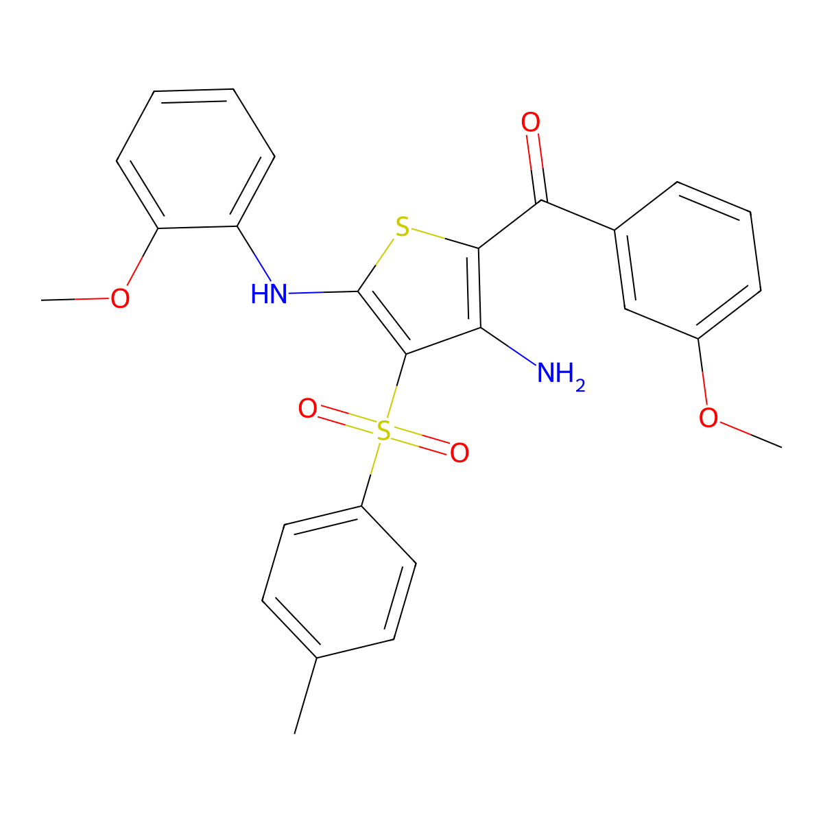(3-Amino-5-((2-methoxyphenyl)amino)-4-tosylthiophen-2-yl)(3-methoxyphenyl)methanone molecular structure, CAS 1115562-52-1