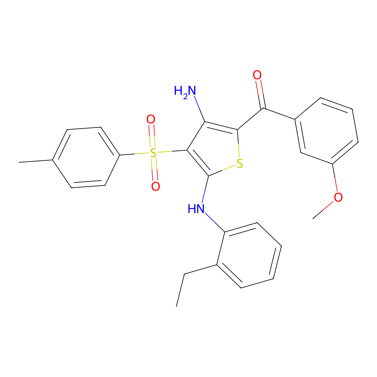 (3-Amino-5-((2-ethylphenyl)amino)-4-tosylthiophen-2-yl)(3-methoxyphenyl)methanone molecular structure, CAS 1115562-70-3