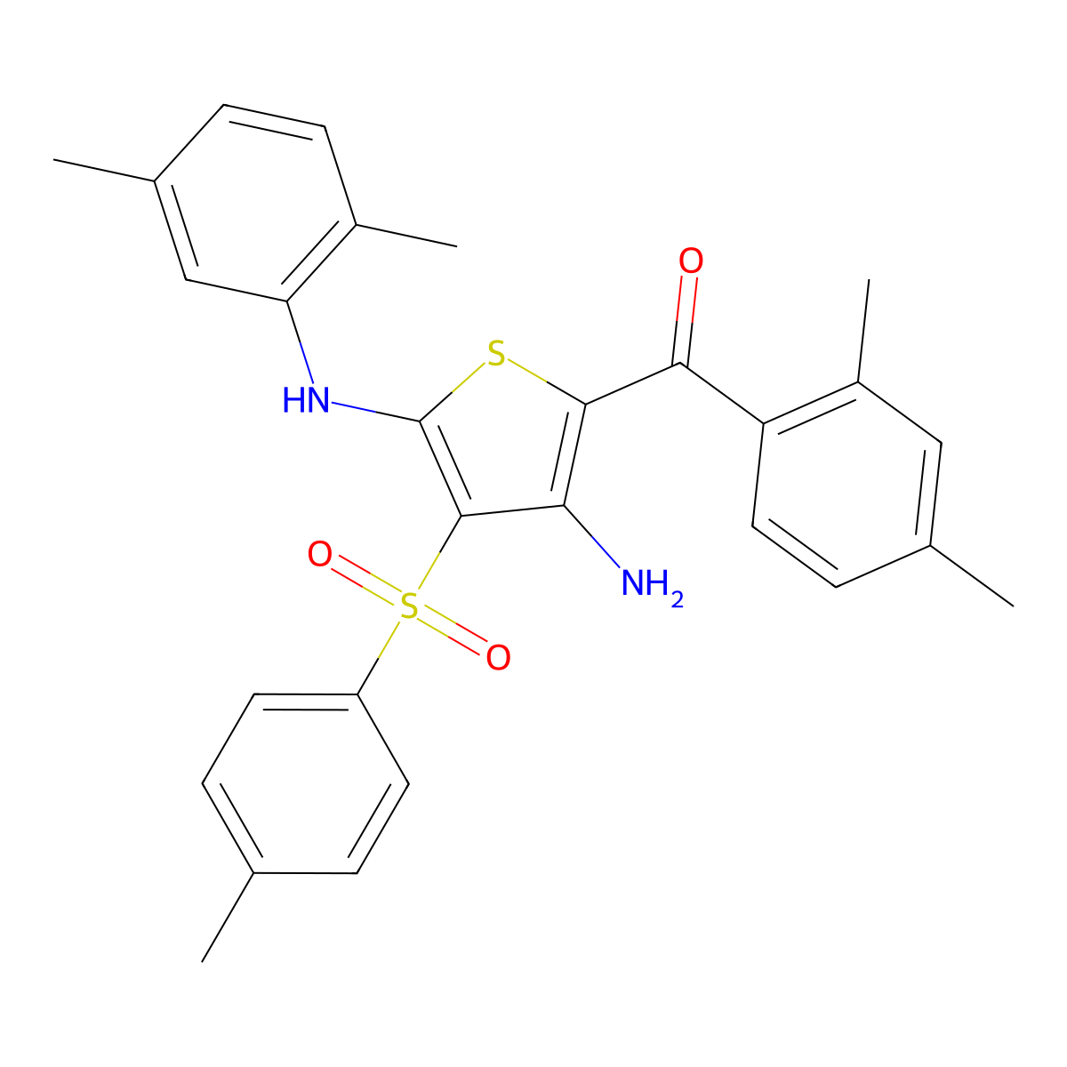 (3-Amino-5-((2,5-dimethylphenyl)amino)-4-tosylthiophen-2-yl)(2,4-dimethylphenyl)methanone molecular structure, CAS 1115562-74-7
